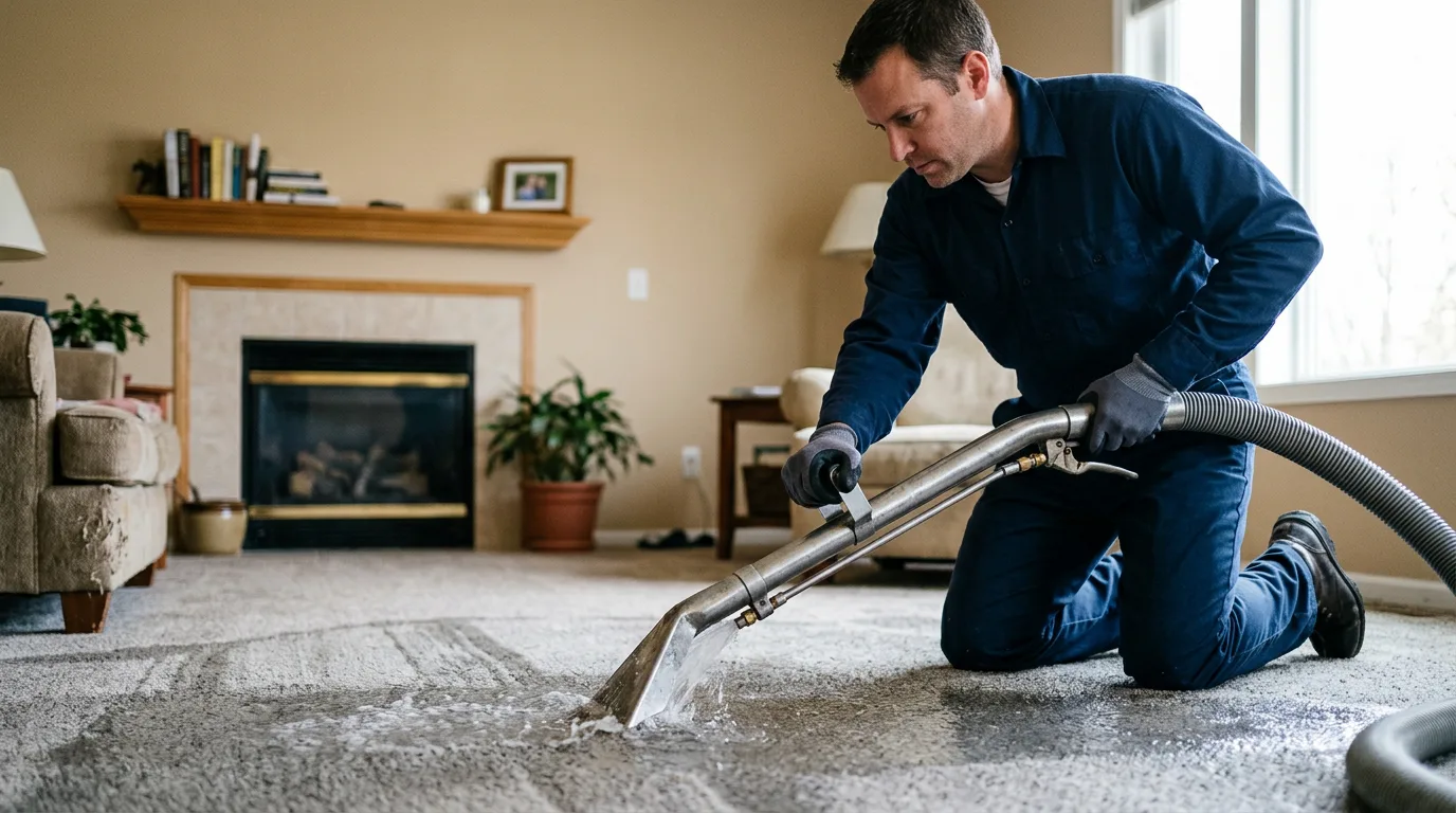 Water damage restoration technician working near Calverton, NY